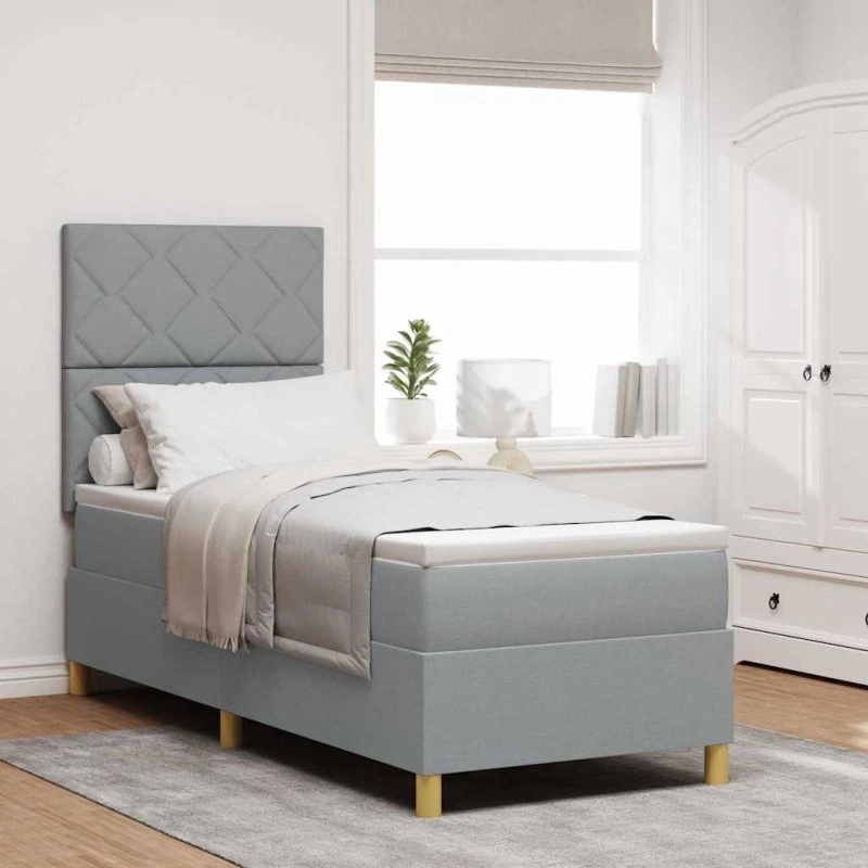 vidaXL LED Box Spring Seng 80 x 200 cm Lysegrå Stof