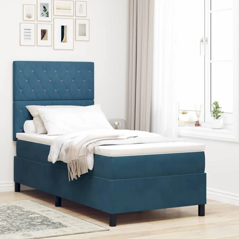 vidaXL LED Box Spring Seng, Mørk blå, 90 x 200 cm