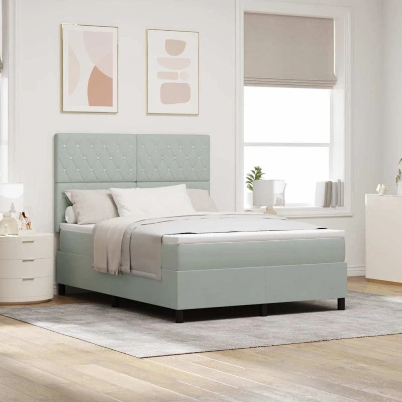 vidaXL LED Box Spring Seng, Lysegrå, 160 x 200 cm, Fløjl