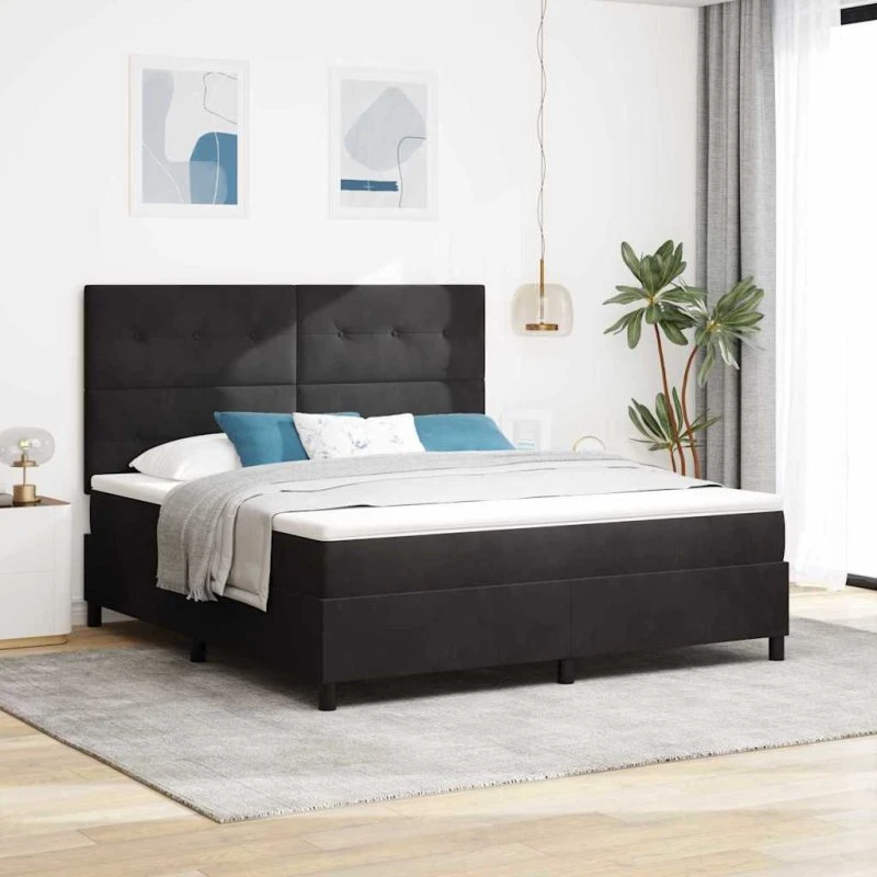 vidaXL LED Box Spring Seng Sort 180x200 cm med madras