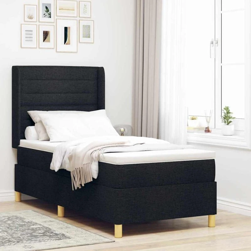 vidaXL Boxspring Seng med LED-lysstrimler, Sort 80x200 cm