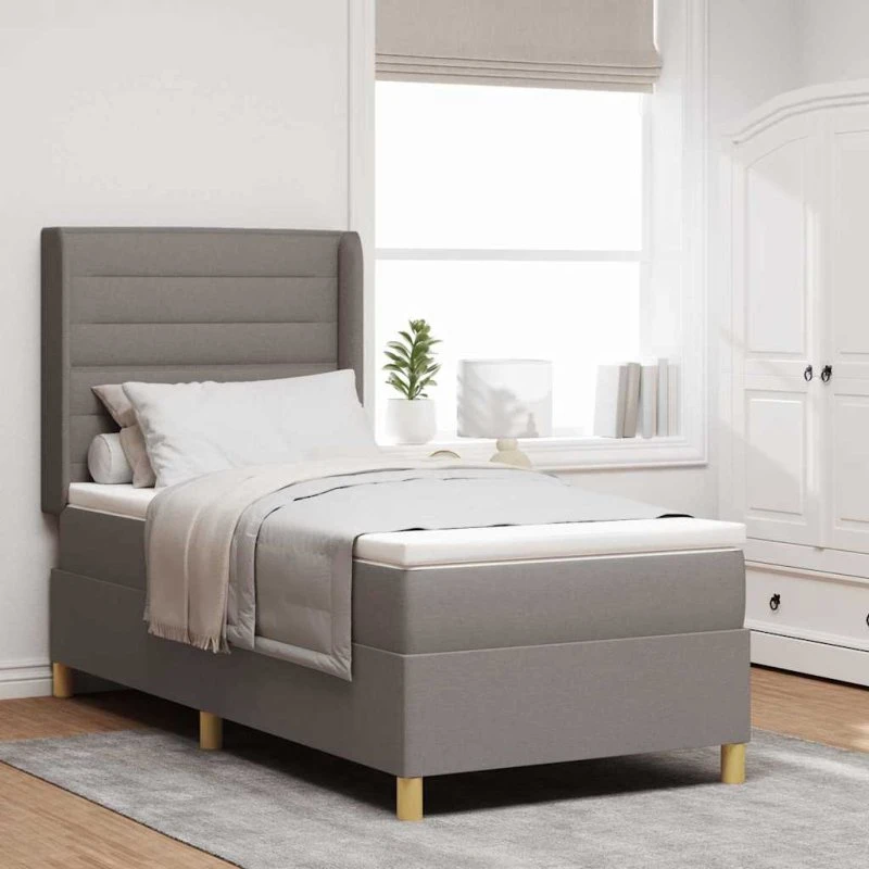 vidaXL Box spring seng med LED-lysstrimler Gråbrun 100x200 cm