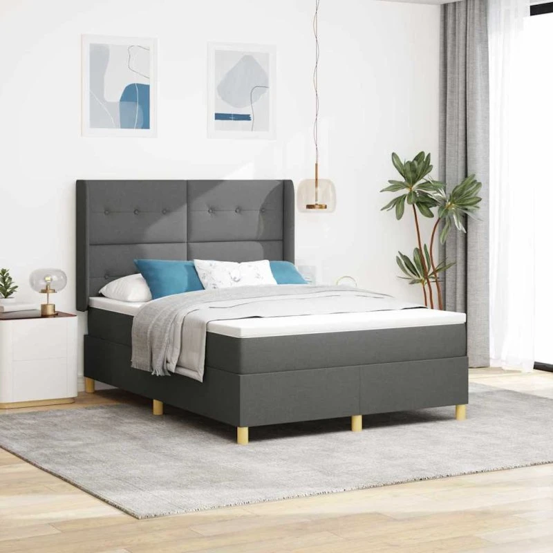 vidaXL Boxspring seng med LED-lysstrimler, Grå, 140 x 190 cm