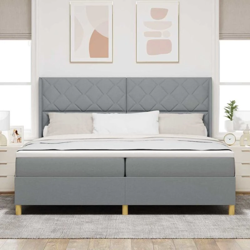 vidaXL Boxspring Seng med Madras Lysegrå 200x200 cm