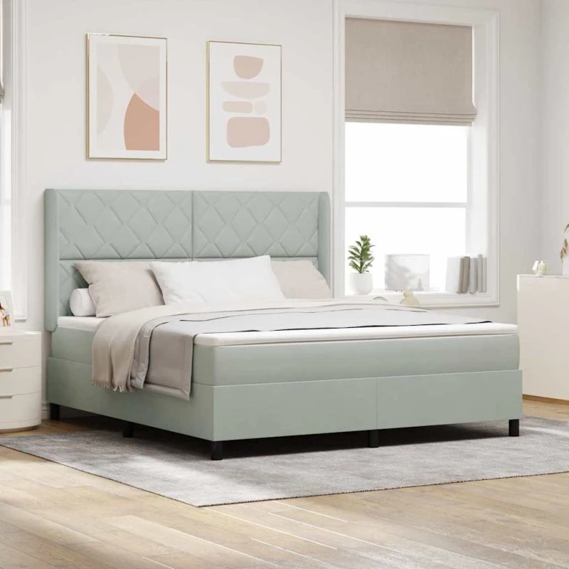 vidaXL Box Spring Seng med LED, Lysegrå 180x200 cm, Fløjl