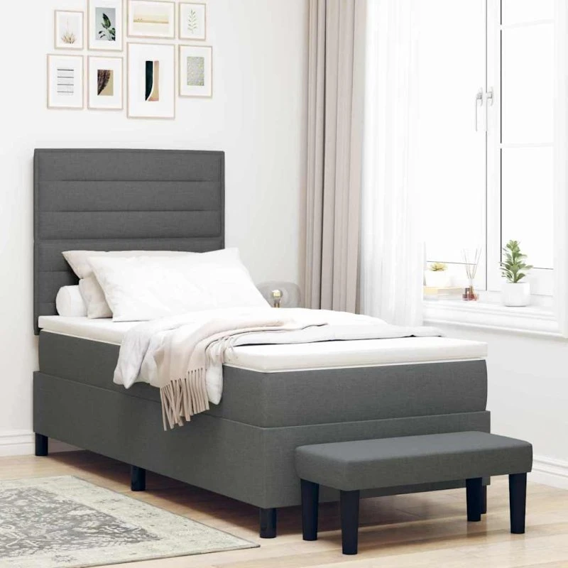 vidaXL Box Spring Seng 90 x 200 cm Mørkegrå Stof