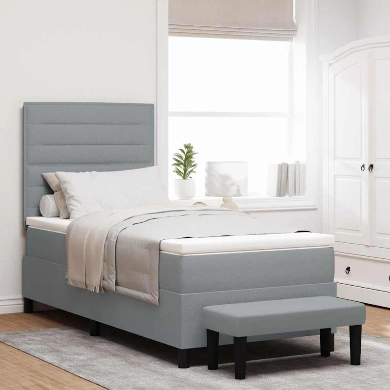vidaXL Box Spring Seng 100x200 cm Lysegrå med Justerbar Hovedgærde