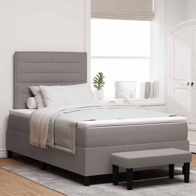 vidaXL Box Spring Seng Gråbrun 120x200 cm med Justerbar Hovedgærde