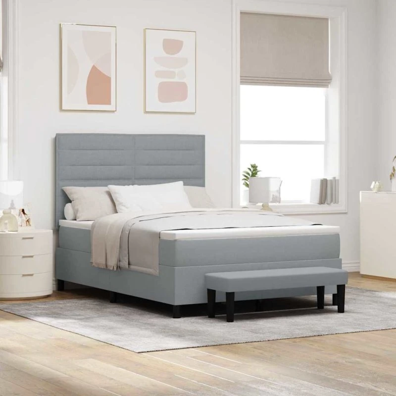 vidaXL Box Spring Seng 140x200 cm Lysegrå med Justerbar Hovedgærde