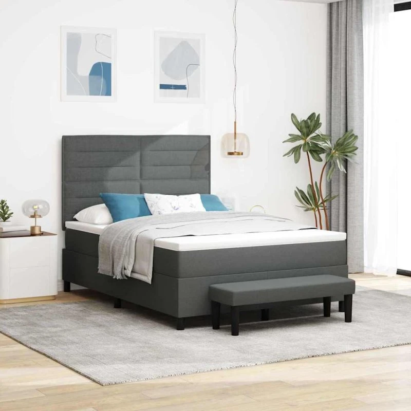 vidaXL Box Spring Seng med Pude, Mørkegrå, 160 x 200 cm