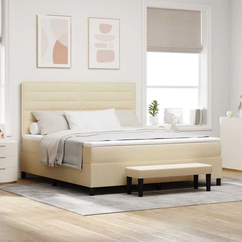 vidaXL Box spring seng med pude og hovedgærde, Creme, 180 x 200 cm