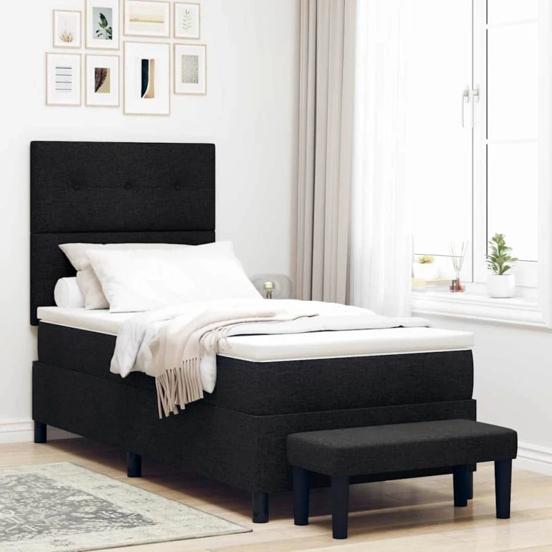vidaXL Box spring seng med hovedgærde, Sort, 80 x 200 cm