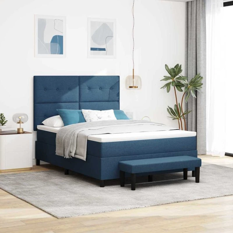 vidaXL Box Spring Seng med Hovedgærde Blå 140x190 cm
