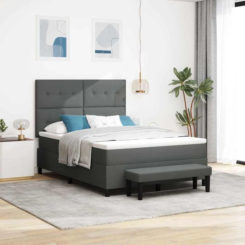 vidaXL Box Spring Seng 140x200 cm Mørkegrå Stof