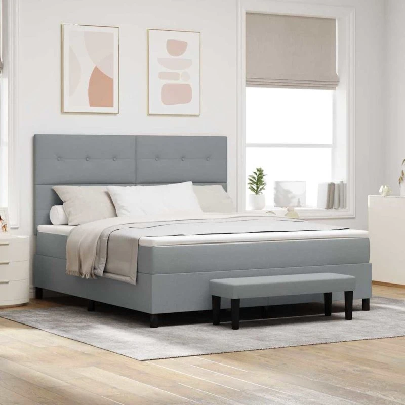 vidaXL Boxspring seng med hovedgærde, lysegrå, 180x200 cm