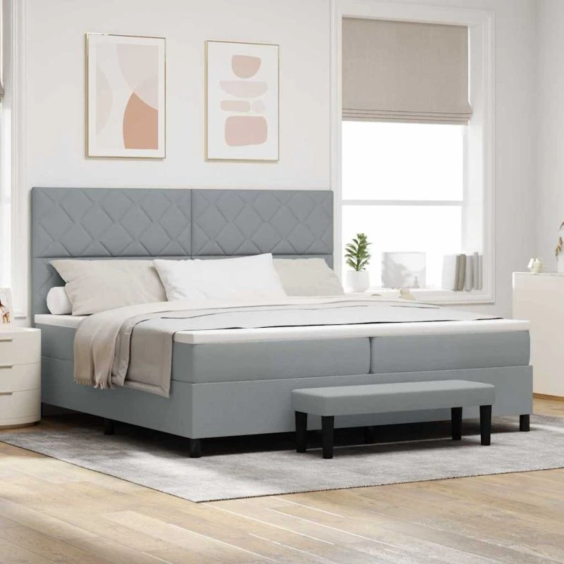 vidaXL Box Spring Seng med Madras Lysegrå 200x200 cm