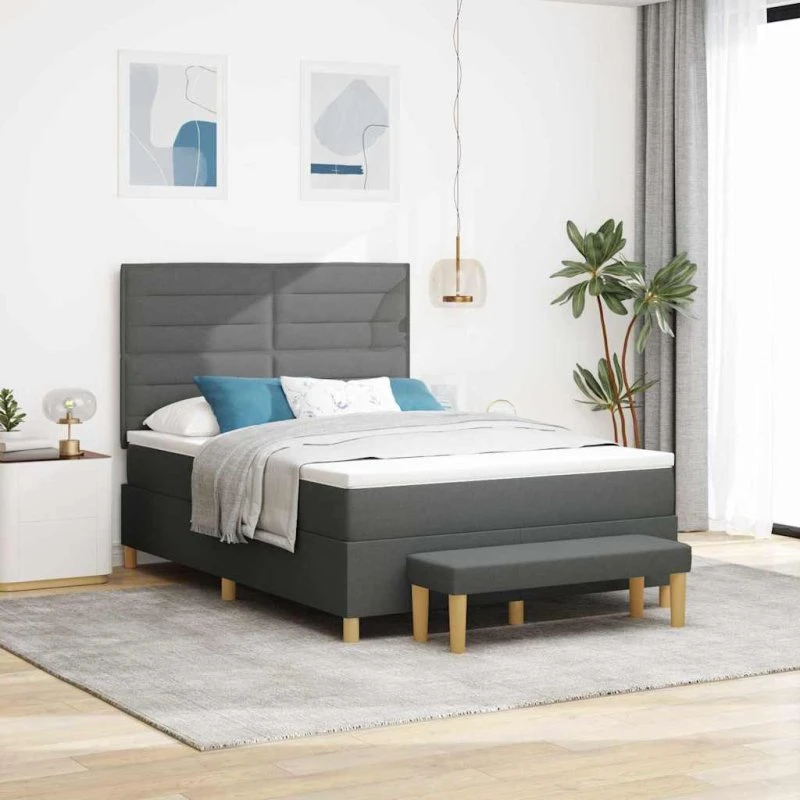 vidaXL Box Spring Seng 200 x 140 cm Mørkegrå Stof