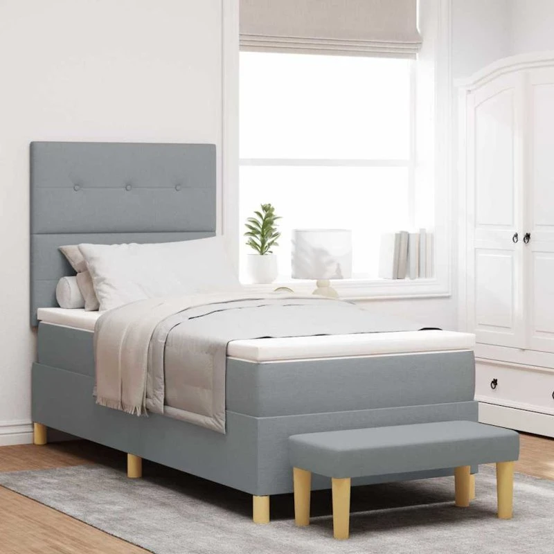 vidaXL Box spring seng med hovedgærde, lysegrå, 200 x 90 cm