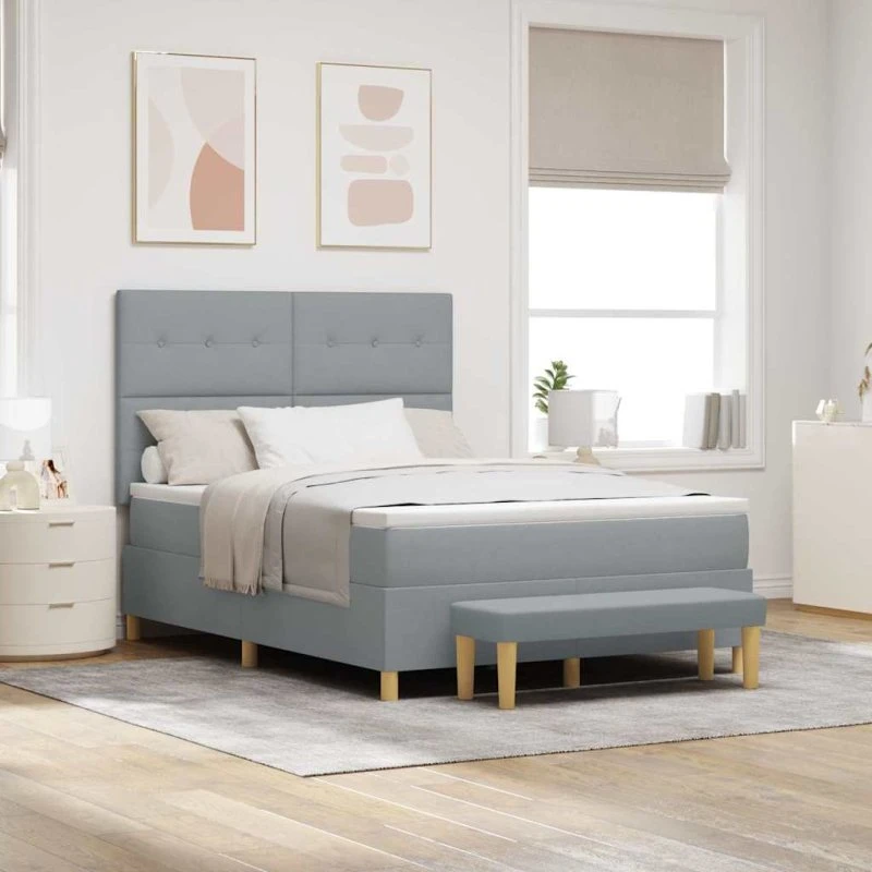 vidaXL Box Spring Seng med Hovedgærde Lysegrå 190x140 cm