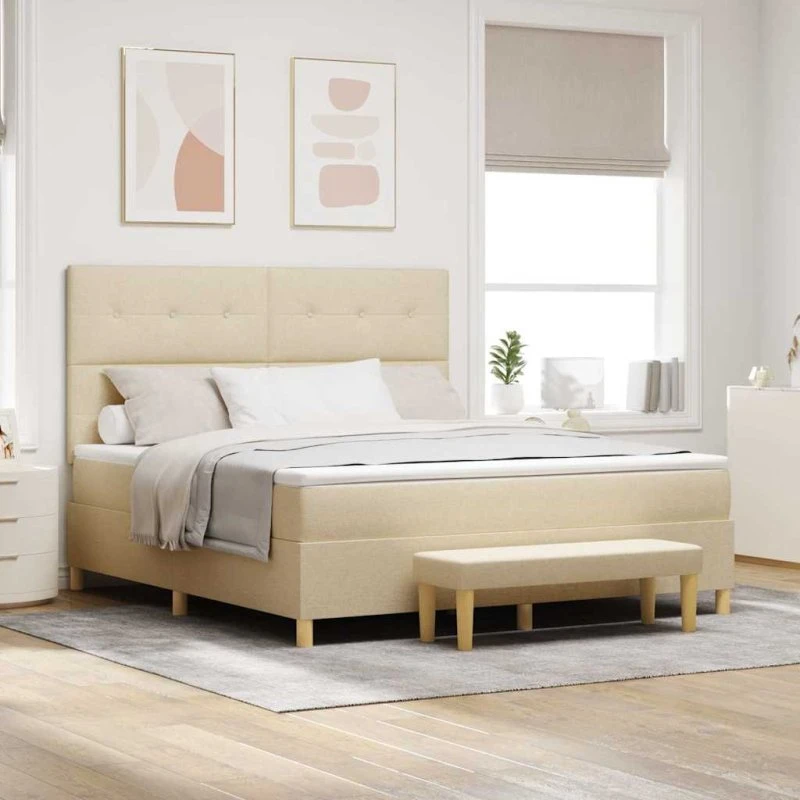 vidaXL Box spring seng med hovedgærde Creme 200x180 cm