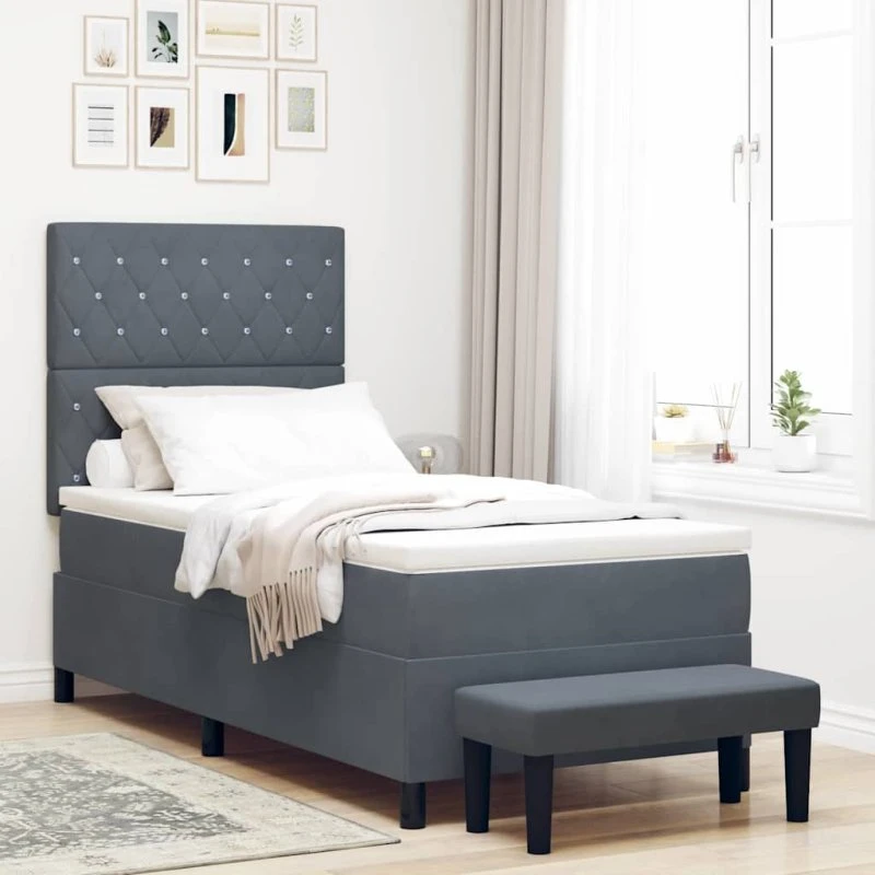 vidaXL Box Spring Seng med Madras Mørkegrå 90 x 190 cm Fløjl