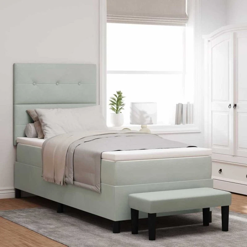 vidaXL Box Spring Seng 100 x 200 cm Lysegrå Fløjl