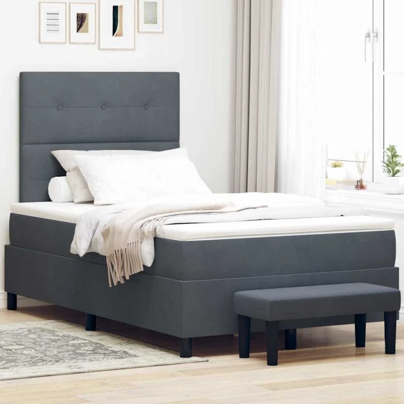 vidaXL Box Spring Seng Mørkegrå 120x200 cm med Fløjlshovedgavl