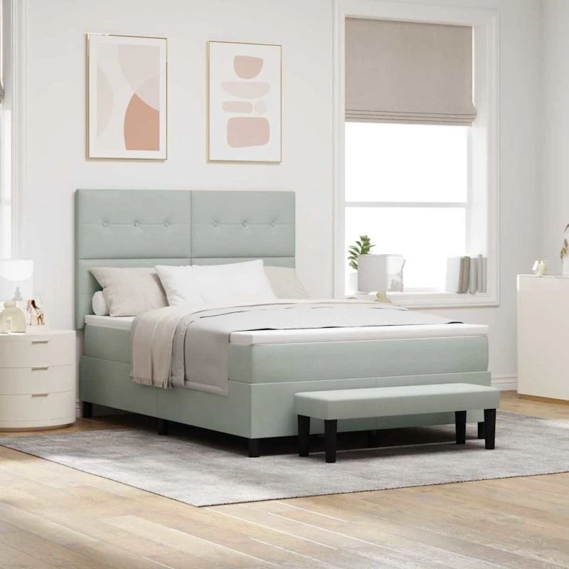 vidaXL Boxspring seng med fløjls hovedgavl, lysegrå, 190 x 140 cm