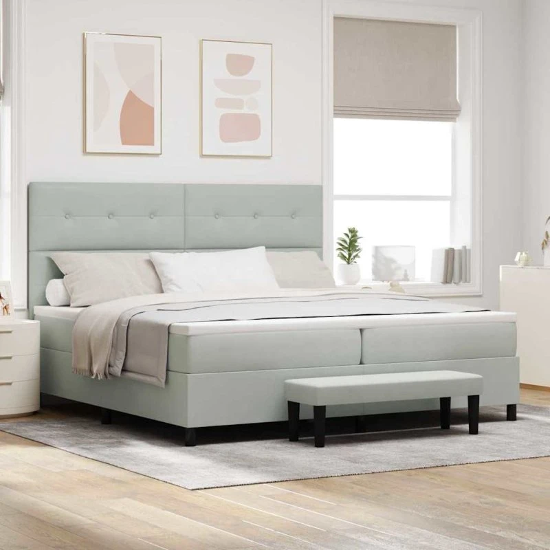 vidaXL Boxspring seng med madras Lysegrå 200x200 cm Fløjl
