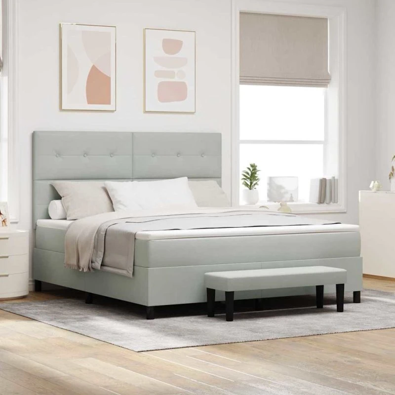 vidaXL Boxspring seng med fløjls hovedgærde, lysegrå, 200 x 180 cm