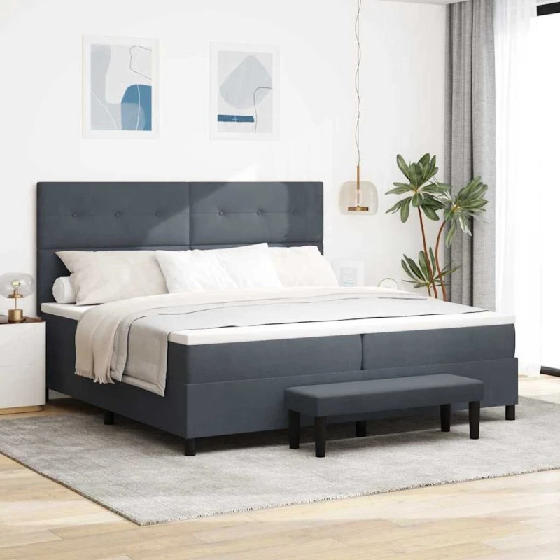 vidaXL Box Spring Seng med Madras, Mørkegrå, 200 x 200 cm, Fløjl