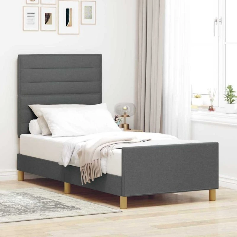 vidaXL Sengestel med Hovedgærde Mørkegrå 90x200 cm Stof