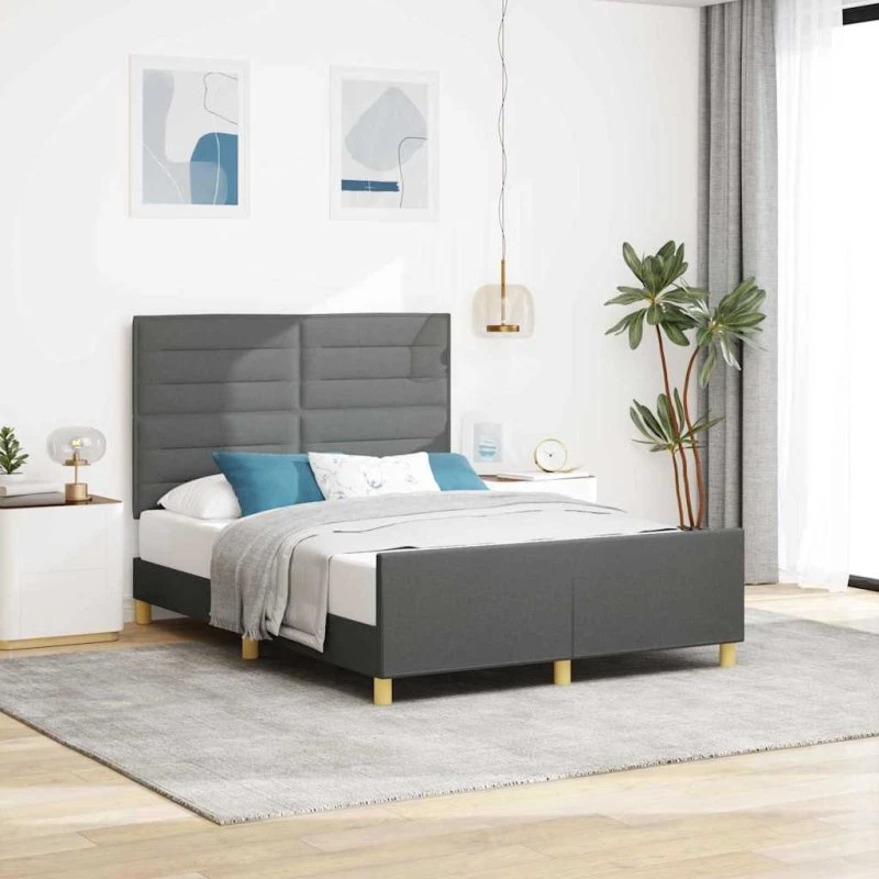 vidaXL Sengestel med Hovedgærde Mørkegrå 140x190 cm Stof