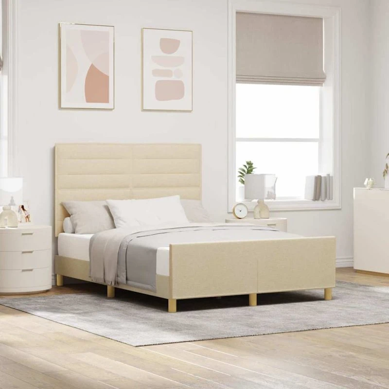 vidaXL Sengestel med hovedgærde Creme 140 x 190 cm Stof
