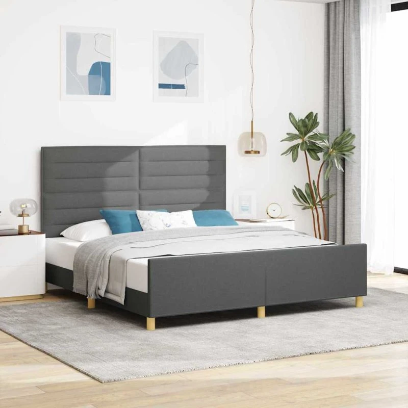 vidaXL Sengestel med Hovedgærde Mørkegrå 180x200 cm Stof