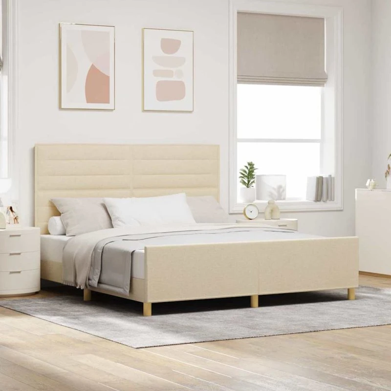 vidaXL Sengestel med hovedgærde Creme 180 x 200 cm Stof