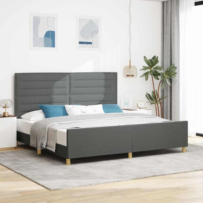 vidaXL Sengestel med Hovedgærde Mørkegrå 200x200 cm Stof
