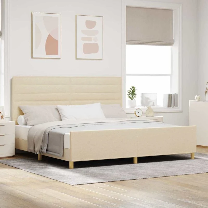 vidaXL Sengestel med hovedgærde, Creme, 200 x 200 cm, Stof