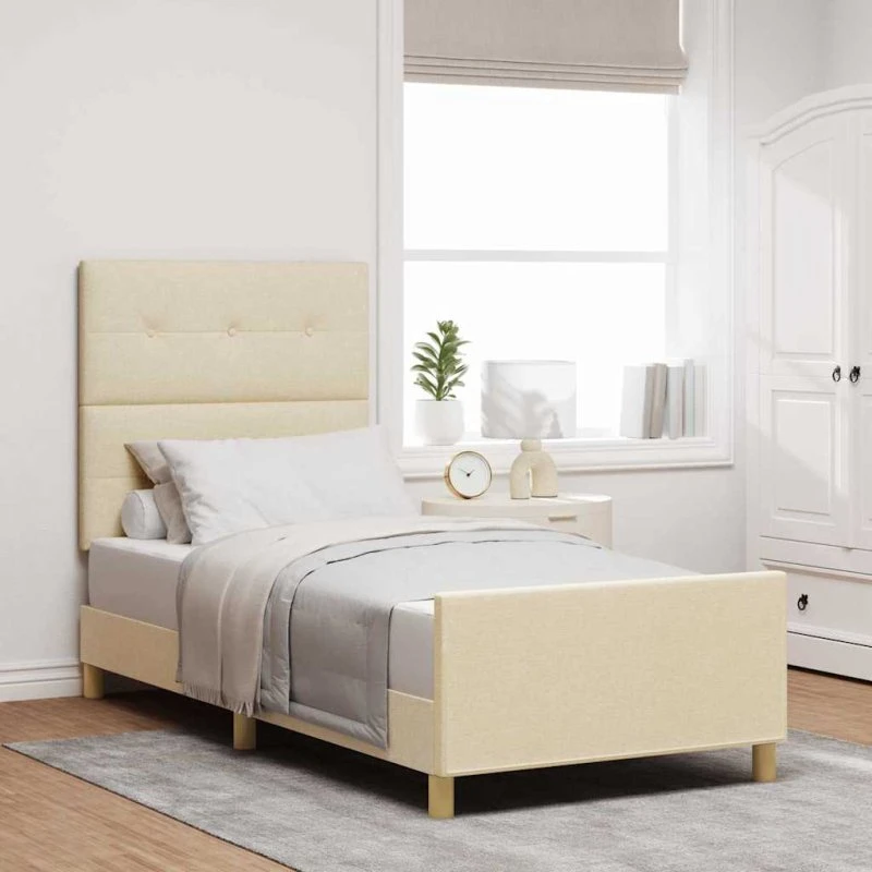 vidaXL Sengestel Creme 100 x 200 cm med Hovedgærde