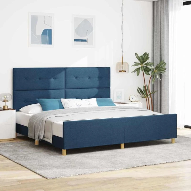 vidaXL Sengestel med hovedgærde Blå 200x200 cm Stof