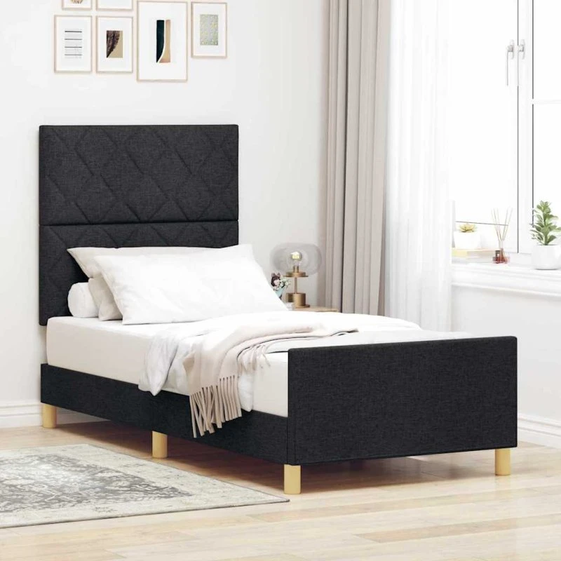 vidaXL Sengestel med hovedgærde, Sort 100 x 200 cm, Stof