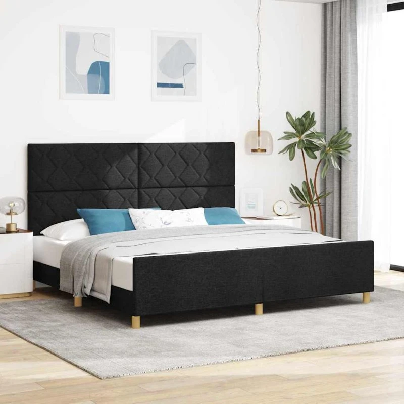 vidaXL Sengestel med hovedgærde, Sort 200 x 200 cm, Stof