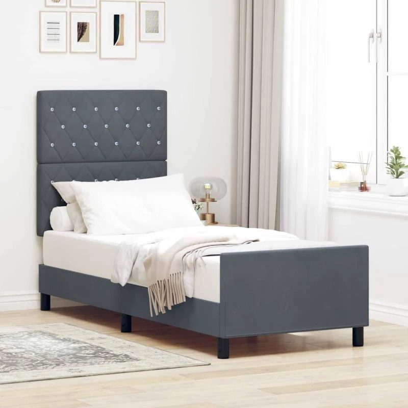 vidaXL Boxspring Seng med Hovedgærde, Mørkegrå, 80 x 200 cm