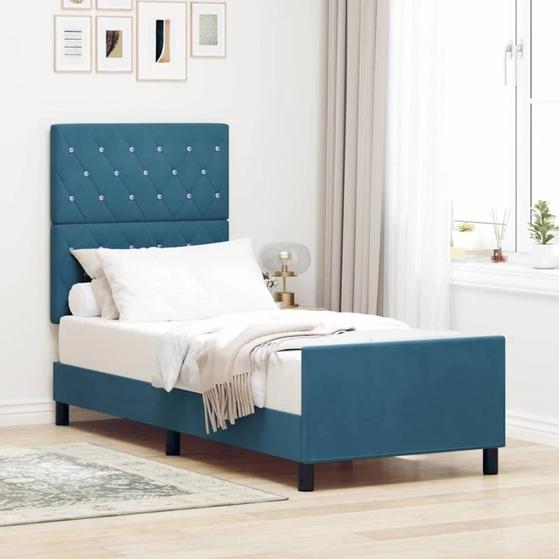 vidaXL Boxspring Seng med Hovedgærde, Mørk Blå, 80 x 200 cm, Fløjl