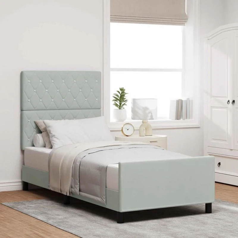 vidaXL Boxspring Seng med Hovedgærde Lysegrå 100x200 cm Fløjl