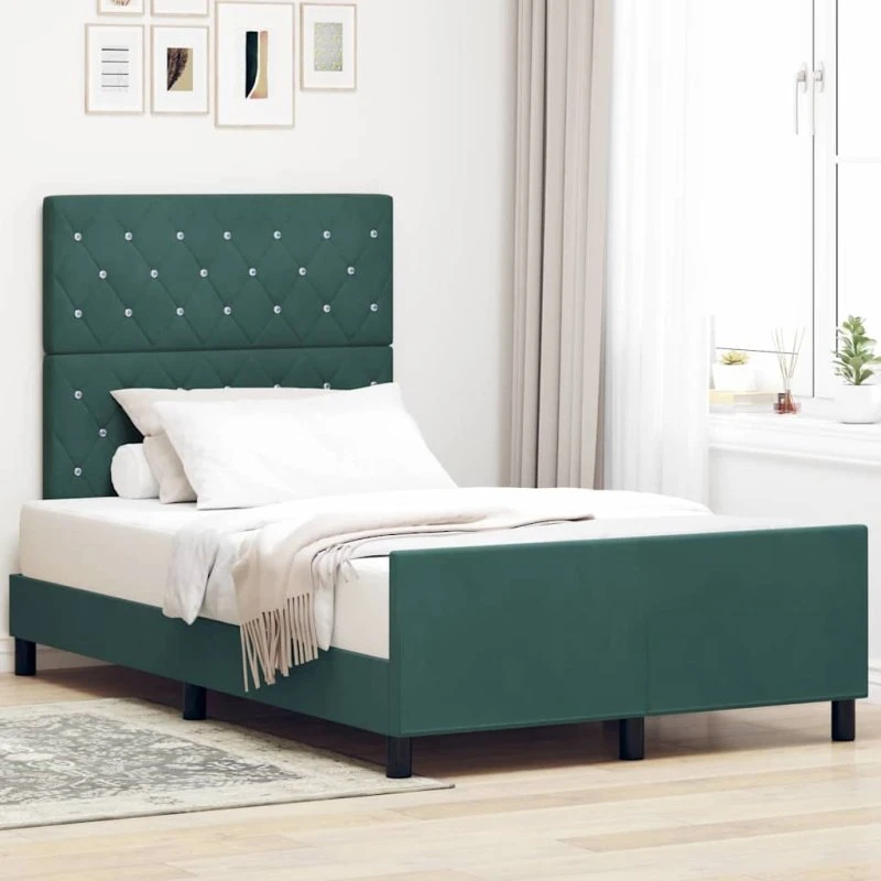 vidaXL Box spring seng med hovedgærde, mørkegrøn, 120 x 200 cm, fløjl