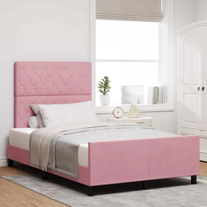 vidaXL Boxspring Seng med Hovedgærde Lyserød 120x200 cm Fløjl