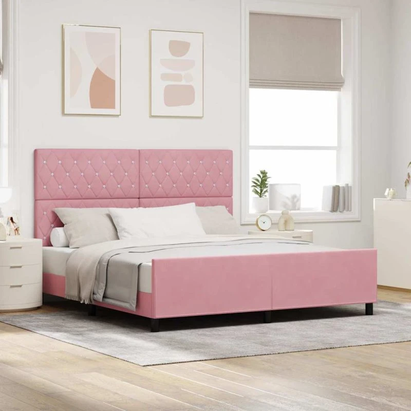 vidaXL Boxspring Seng med Hovedgærde Lyserød 180x200 cm Fløjl