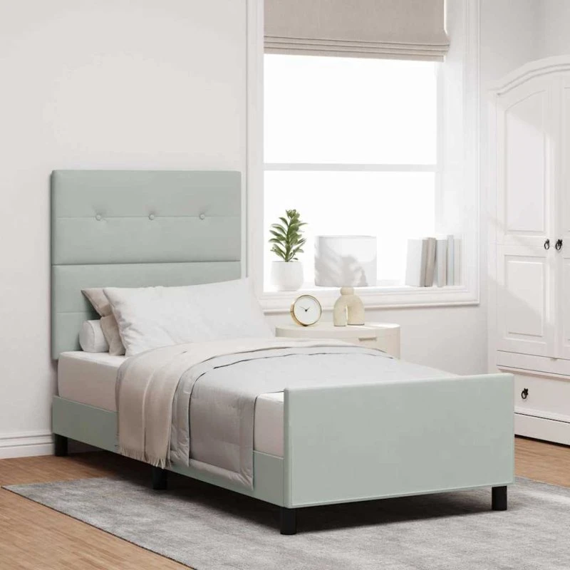 vidaXL Boxspring Seng med Hovedgærde Lysegrå 100x200 cm Fløjl