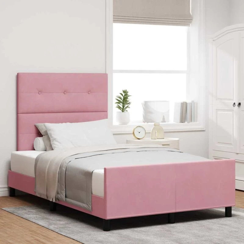 vidaXL Boxspring Seng med Hovedgærde Lyserød 120x190 cm Fløjl
